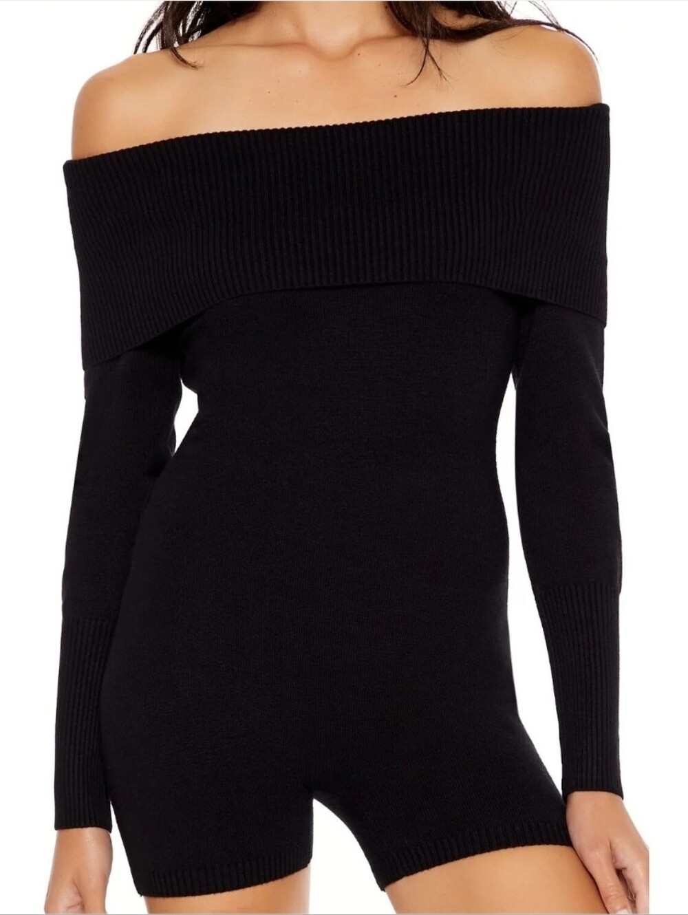Forever 21 Black Off-Shoulder Knit Romper